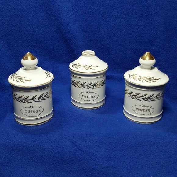 Vintage Lefton Apothecary Vanity Jar Decor Set MCM 1950's 3 Pc Set Lefton 2404 - Picture 1 of 10